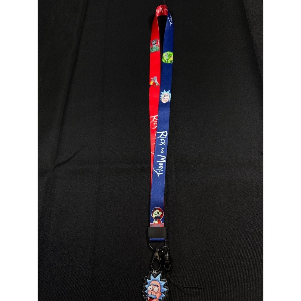 Rick and Morty Lanyard Keychain ID Badge Holder Blue Red with Rick Charm - Picture 2 of 6